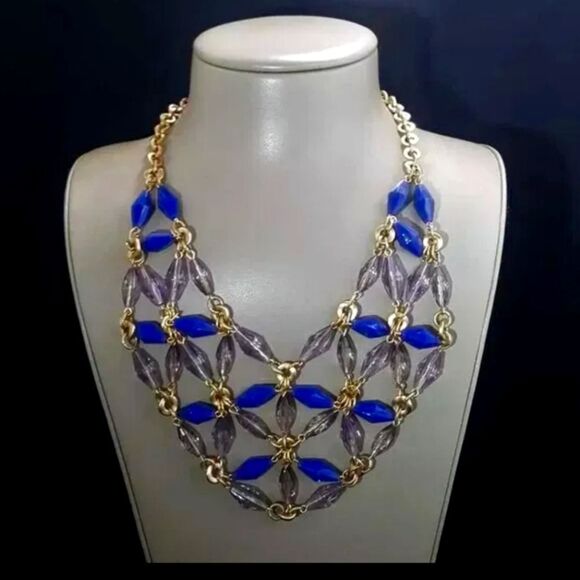 Talbots Jewelry - Talbots Women's Statement Bib Necklace Gold Plated, Blue Lavender Resin NWT